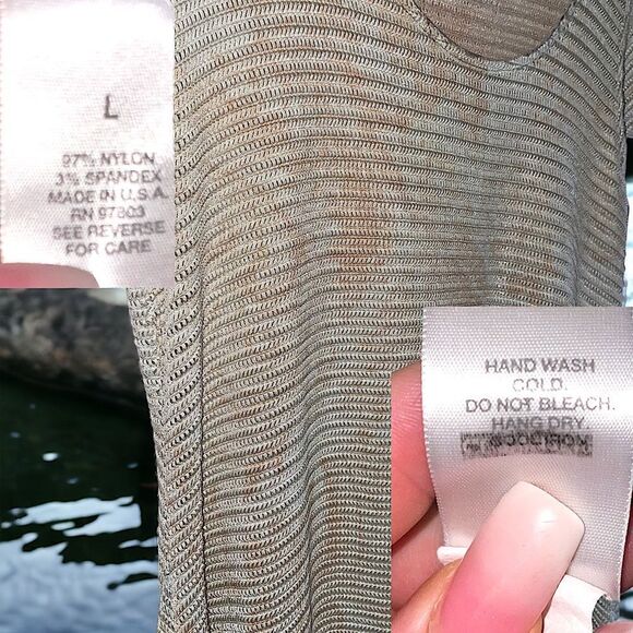 Dress Barn l Short sleeve blouse/top l Soft Stretch l Green/Tan l Scoop neck l L - Picture 3 of 11